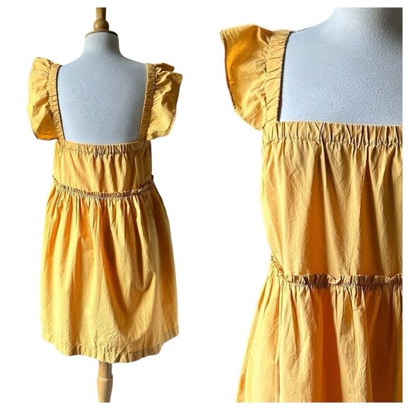 NWT Madewell Yellow Flutter Sleeve Square Neck Cotton Mini Dress - Large - Picture 2 of 9